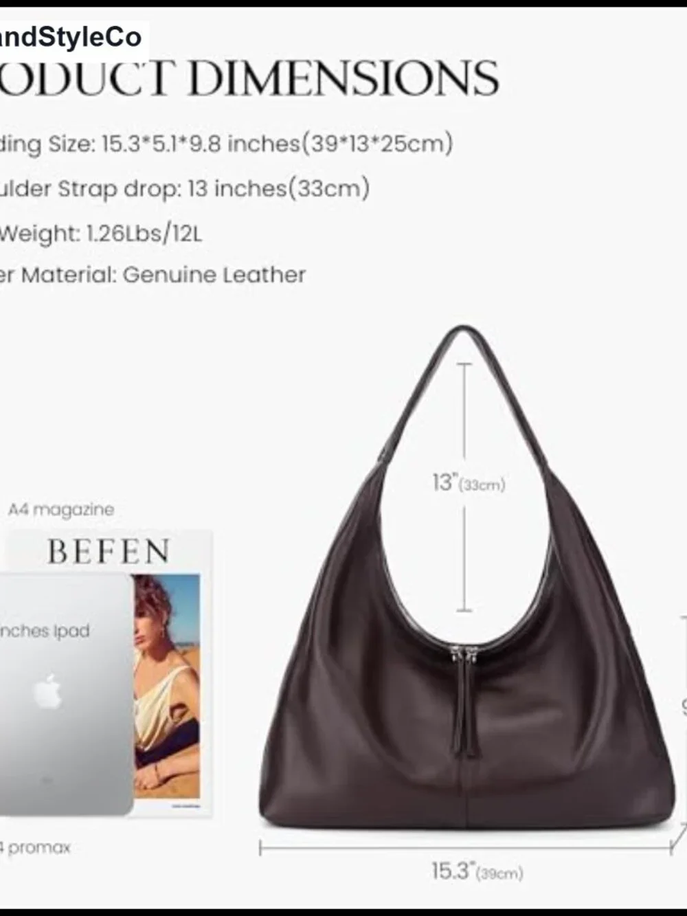 Genuine Leather Slouchy Hobo Bag for Women Large Tote Purse Shoulder Bag